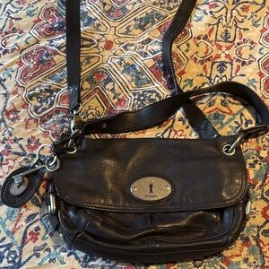 Fossil Black Leather Crossbody Bag with Silver Hardware